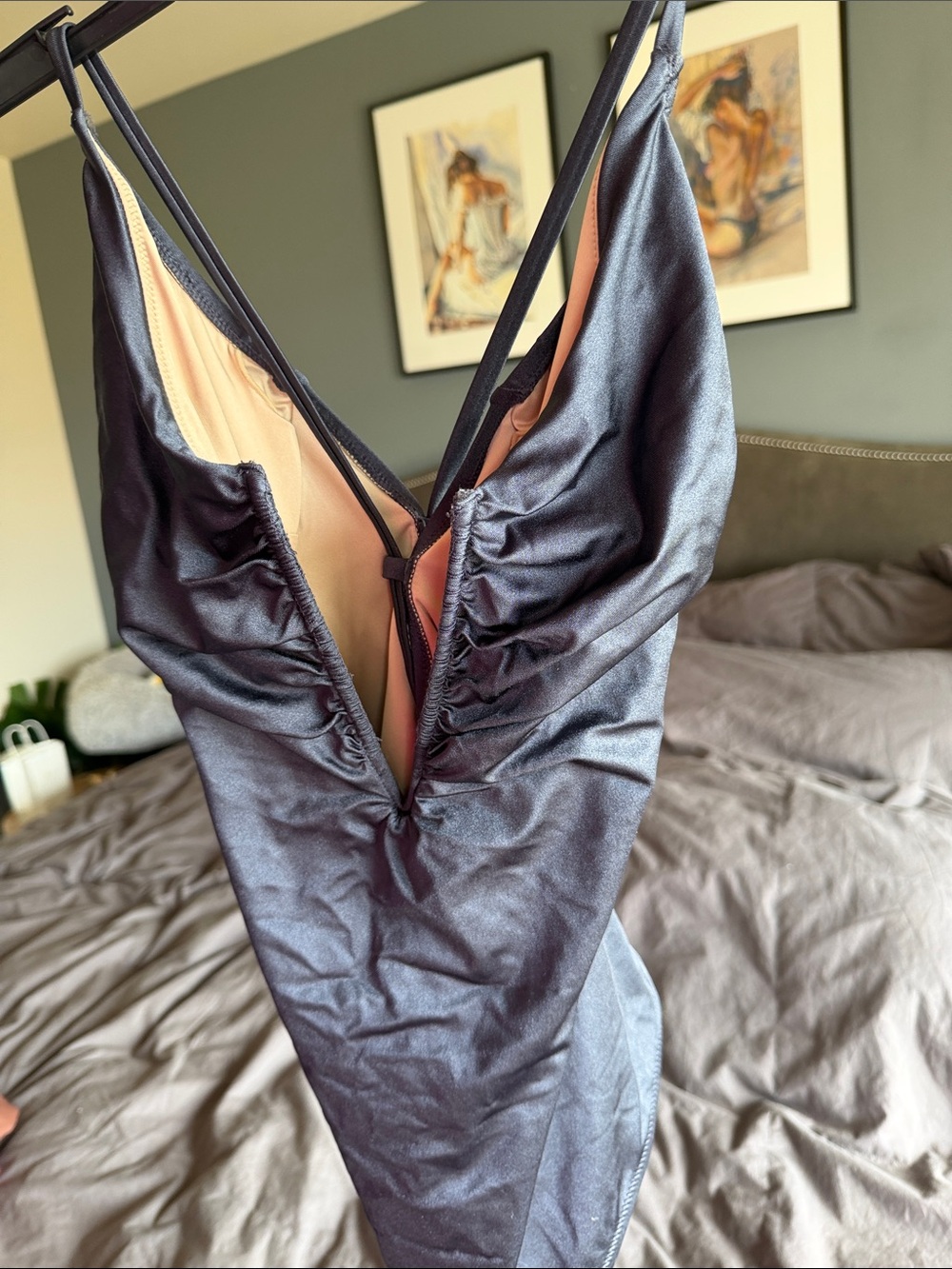 Shade & Shore Navy One-Piece Swimsuit with Peach Lining Detail